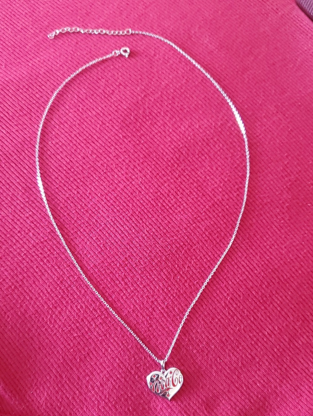 Coca-Cola Silver Heart Logo Necklace on Pink